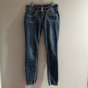 Vintage Bongo Jeans Women Blue‎ Wash Stitching Skinny Leg Casual Pants Size 7